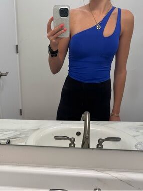 all in motion One-Shoulder Cutout Tank Top in Royal Blue